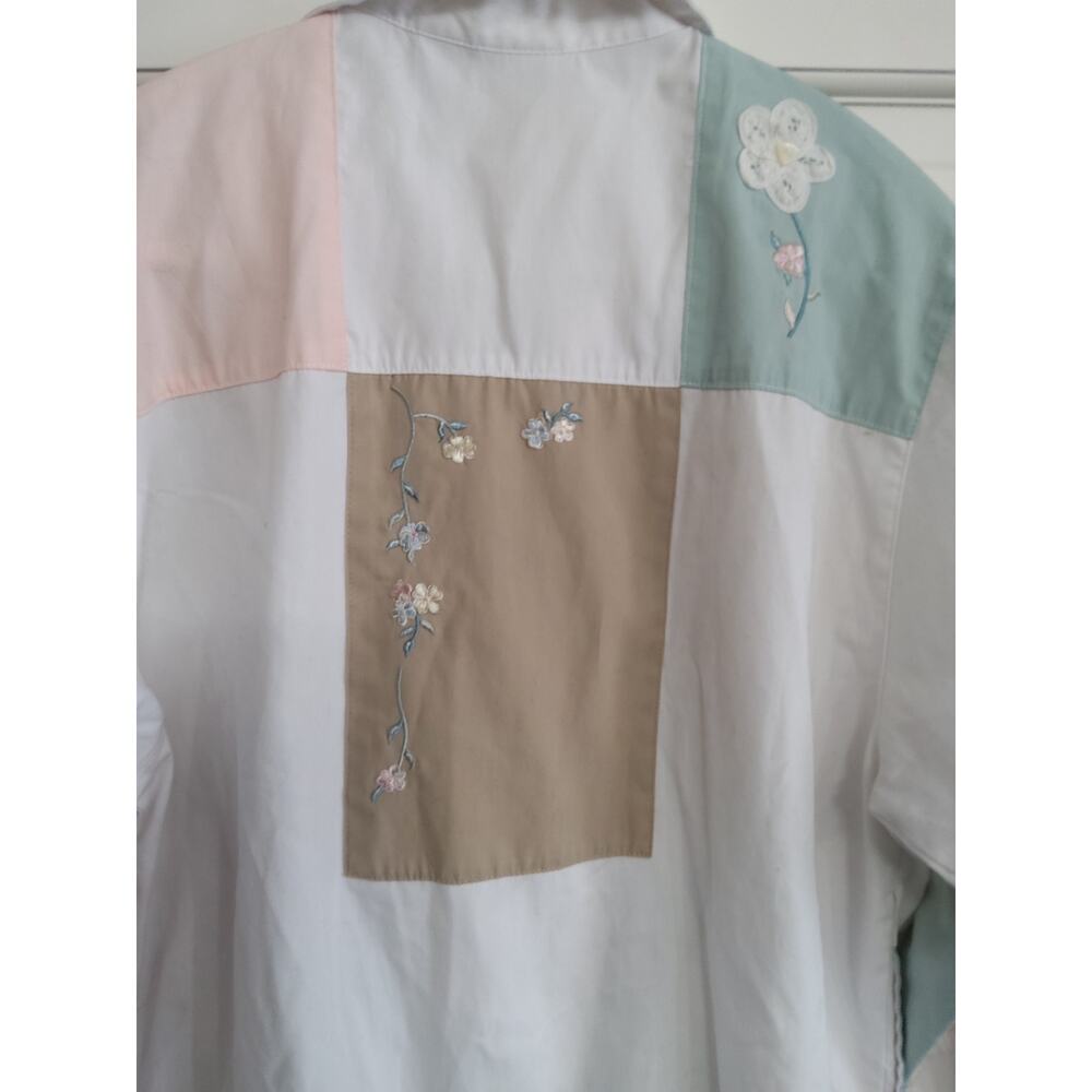 Vtg Y2K Cottagecore Patchwork Gmacore Jacket floral embroidery wht/pink Size  M - Picture 10 of 12